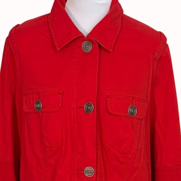 Avenue Jeans Barn Style Jacket Red Size 18/20 Denim Front Jersey Back Medallions - Picture 6 of 13